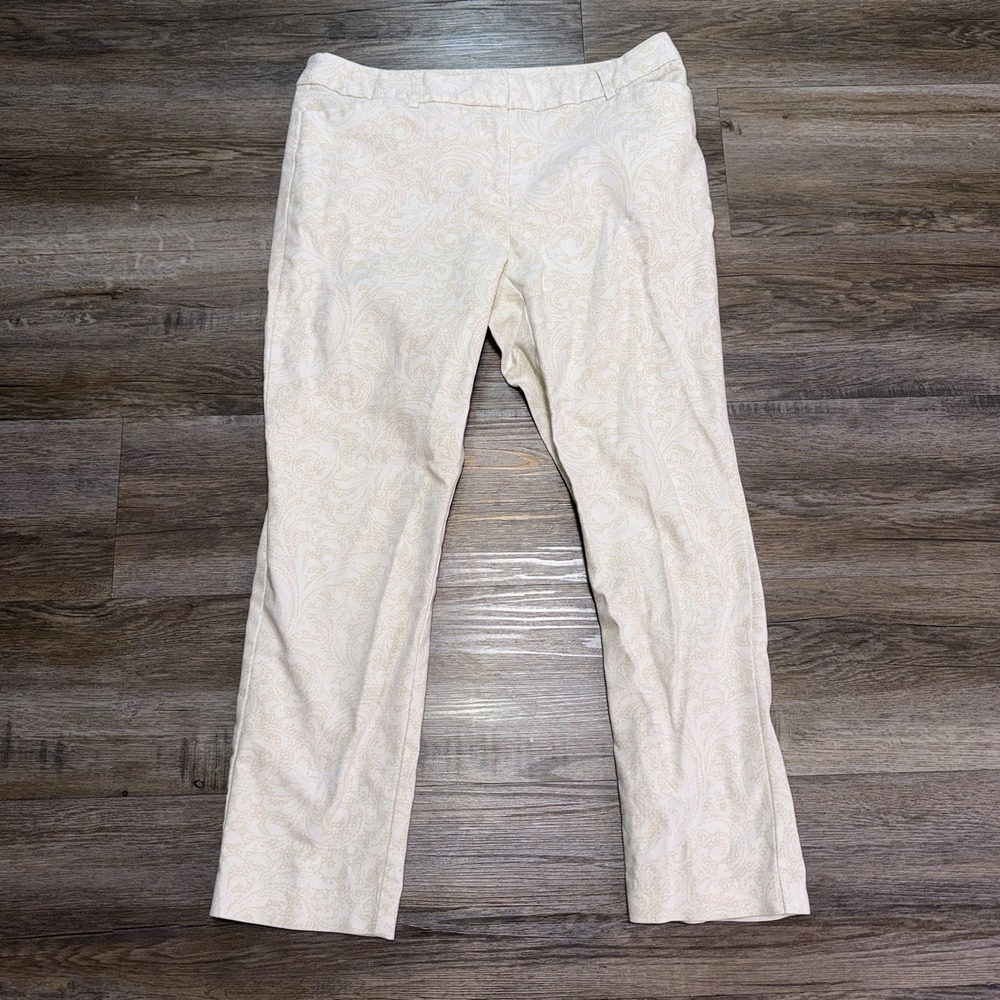 Liz Claiborne Cream-Colored Straight-Leg Pants Womens 8 Tonal Paisley Pattern